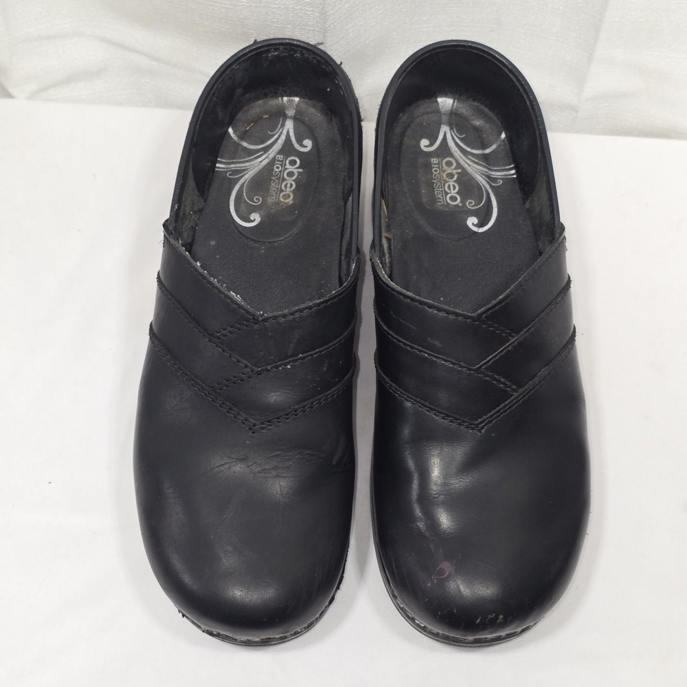 ABEO BIO System Womens Size 10.5 US 41 EU Black Leather Slip‎ On Clog Shoes